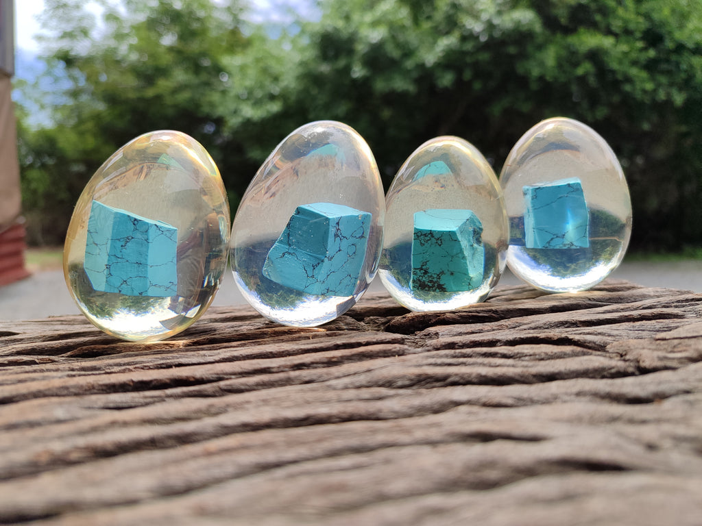 Polished Turquenite Howlite In Resin Egg - Sold Per Item - From China - Toprock Gemstones and Minerals 