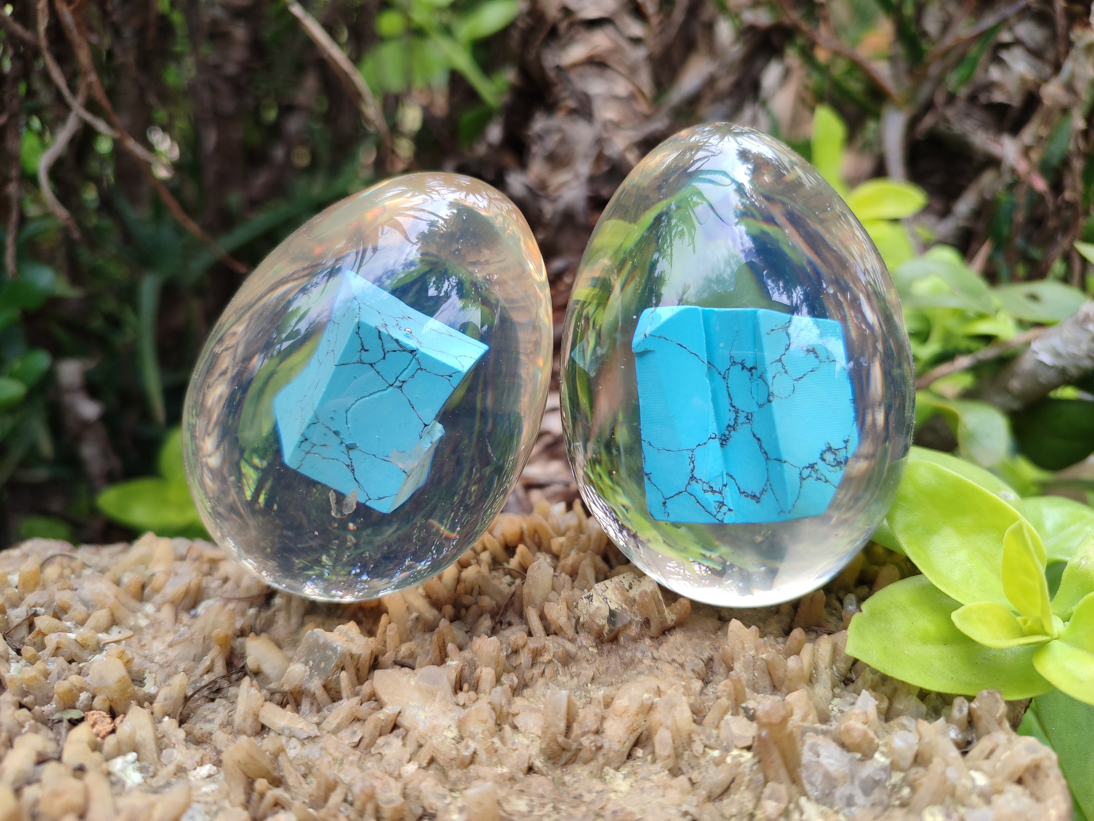 Polished Turquenite Howlite In Resin Egg - Sold Per Item - From China - Toprock Gemstones and Minerals 