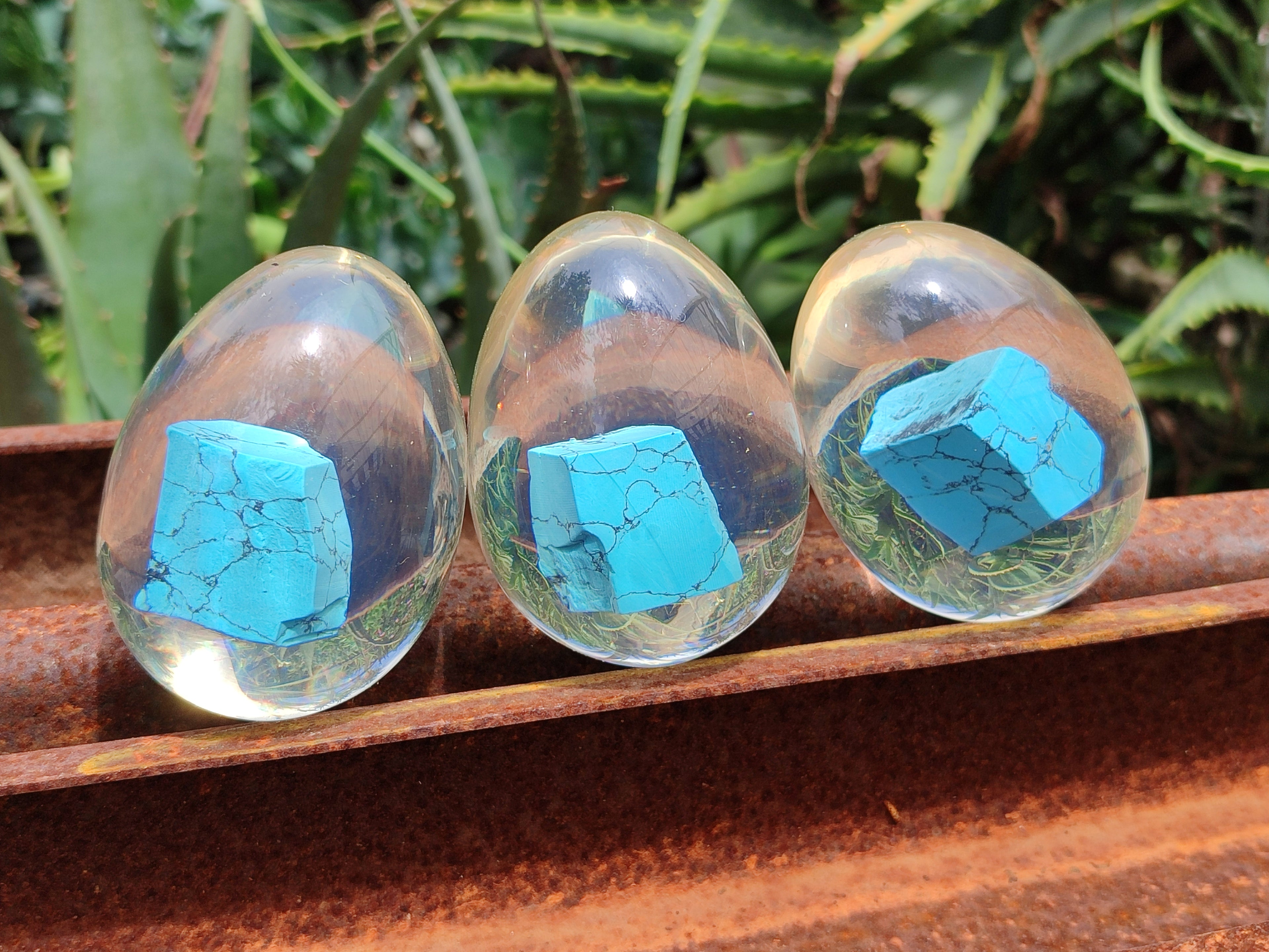 Polished Turquenite Howlite In Resin Egg - Sold Per Item - From China - Toprock Gemstones and Minerals 