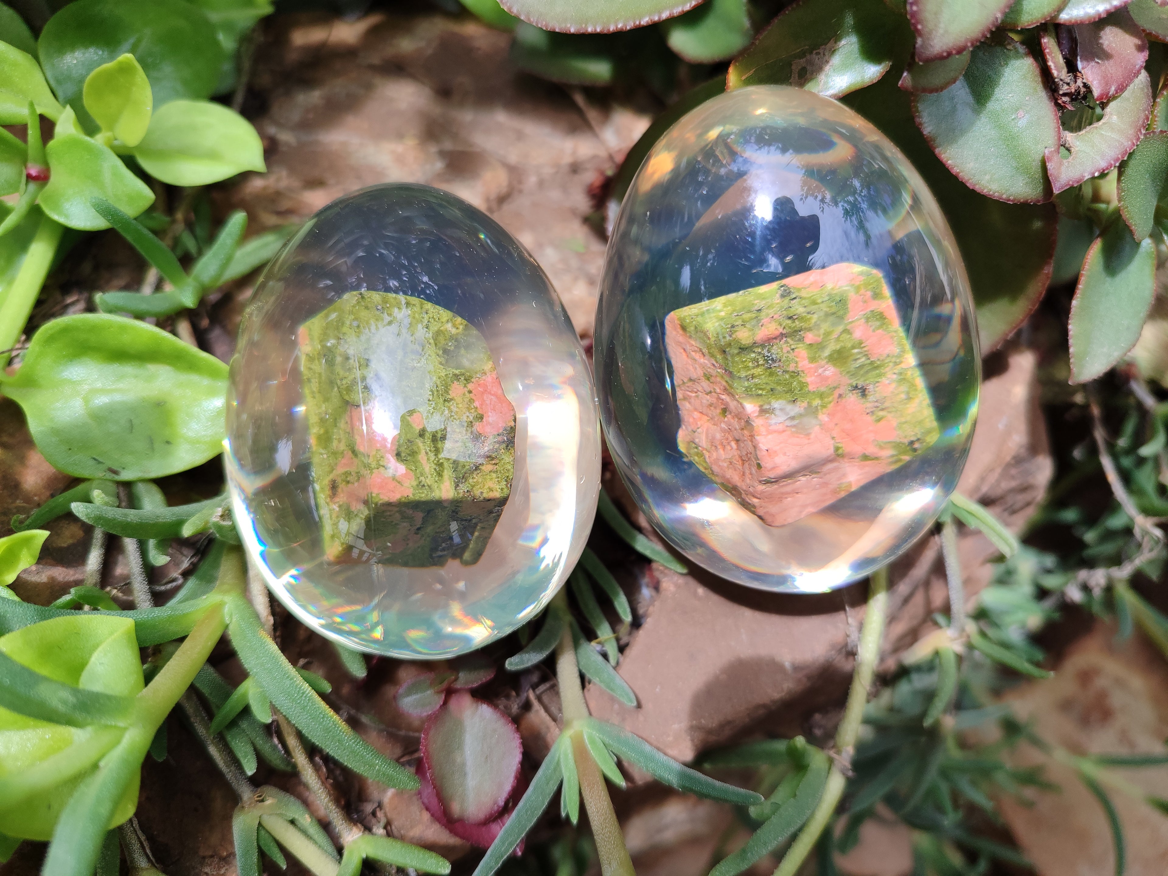 Polished Unakite In Resin Egg - Sold Per Item - From Messina, South Africa - Toprock Gemstones and Minerals 