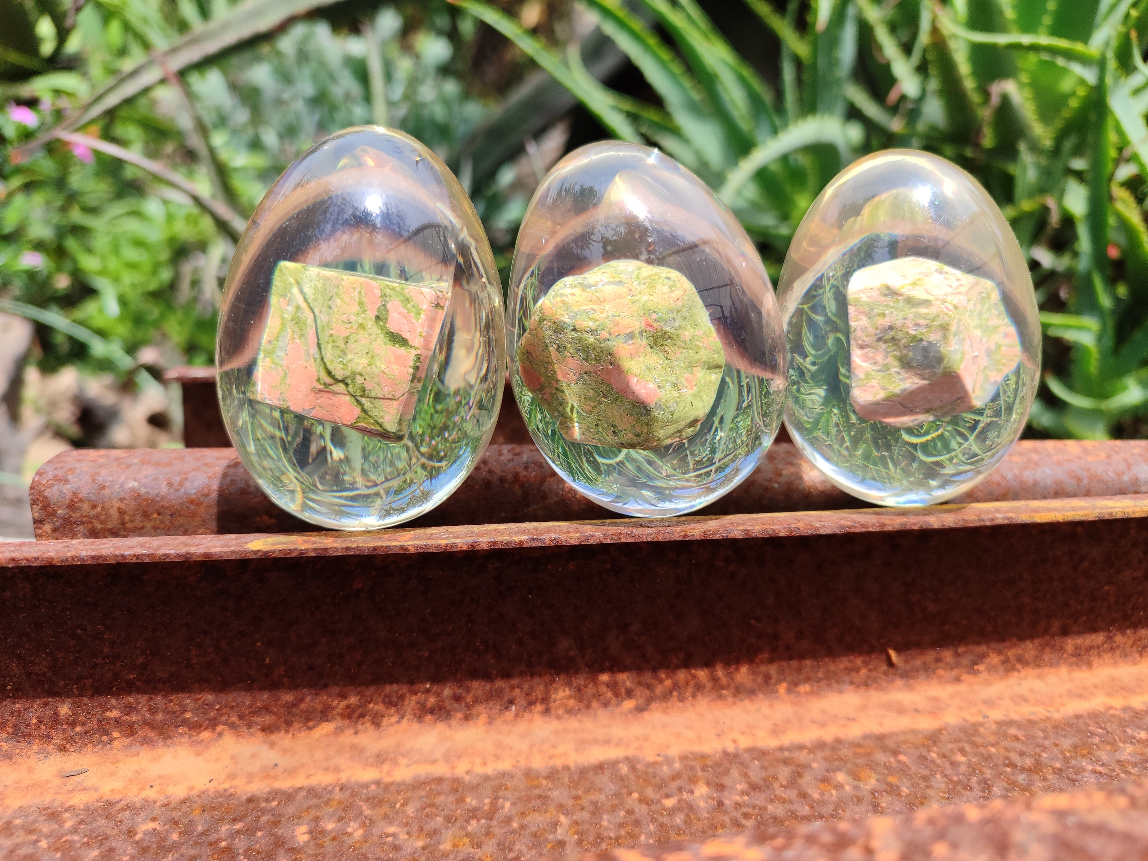 Polished Unakite In Resin Egg - Sold Per Item - From Messina, South Africa - Toprock Gemstones and Minerals 