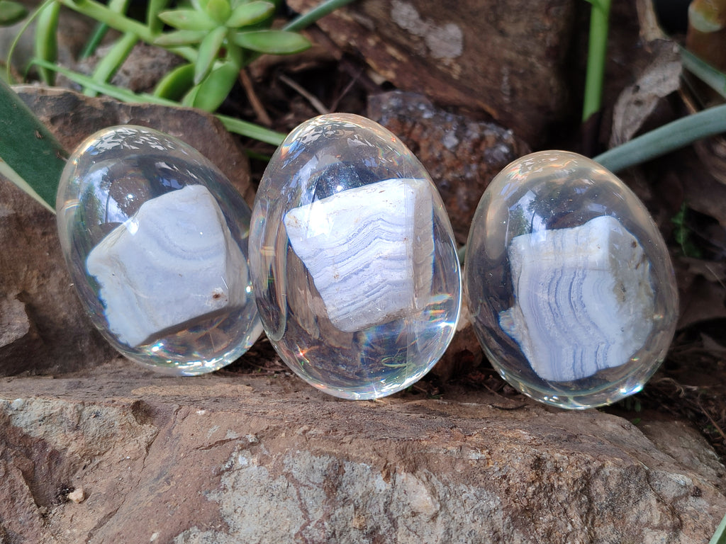 Polished Namibian Blue Lace Agate Specimen In Resin Egg - Sold Per Item - From Namibia - Toprock Gemstones and Minerals 