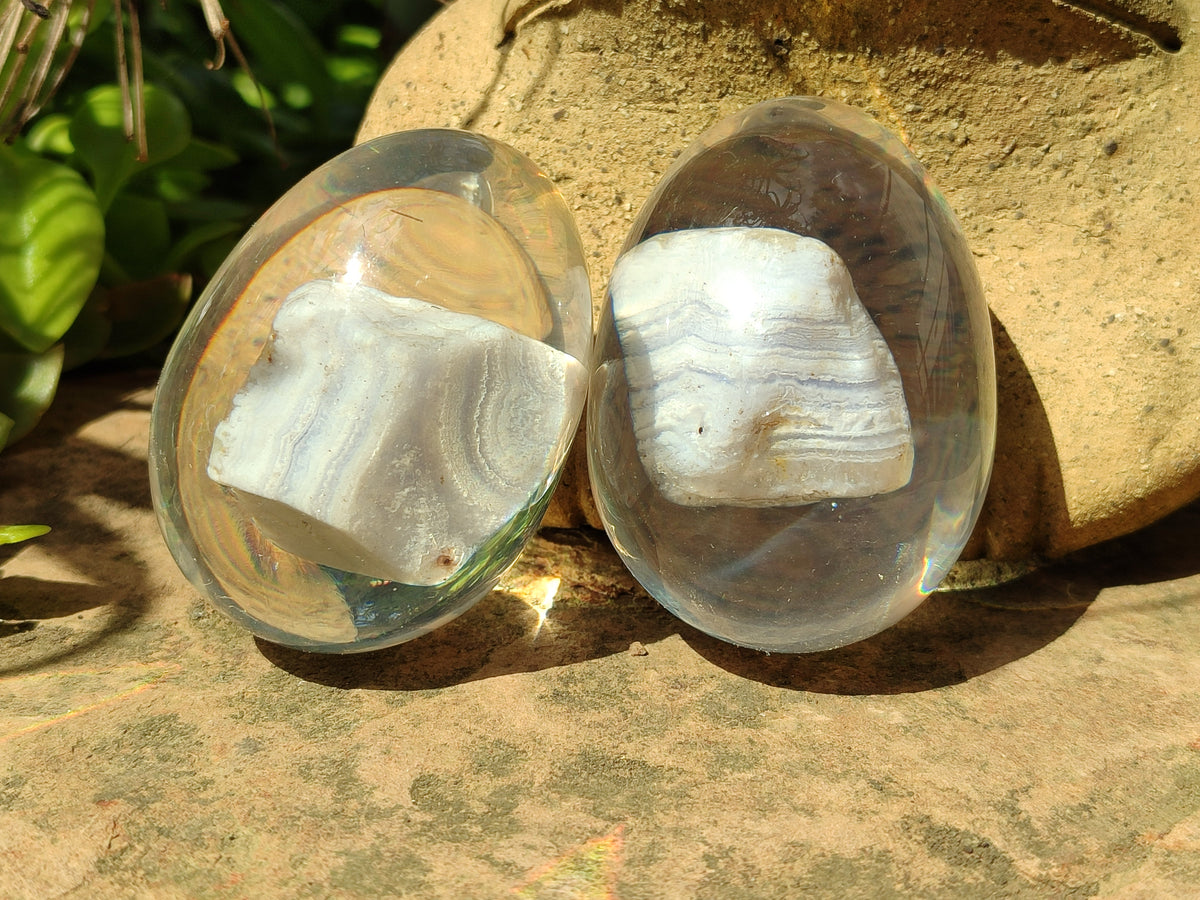 Polished Namibian Blue Lace Agate Specimen In Resin Egg - Sold Per Item - From Namibia - Toprock Gemstones and Minerals 