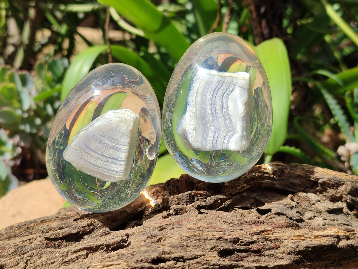 Polished Namibian Blue Lace Agate Specimen In Resin Egg - Sold Per Item - From Namibia - Toprock Gemstones and Minerals 