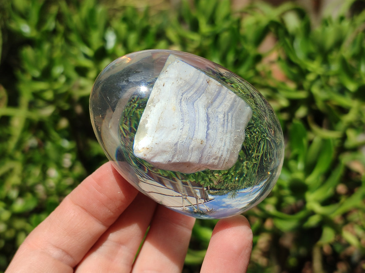 Polished Namibian Blue Lace Agate Specimen In Resin Egg - Sold Per Item - From Namibia - Toprock Gemstones and Minerals 