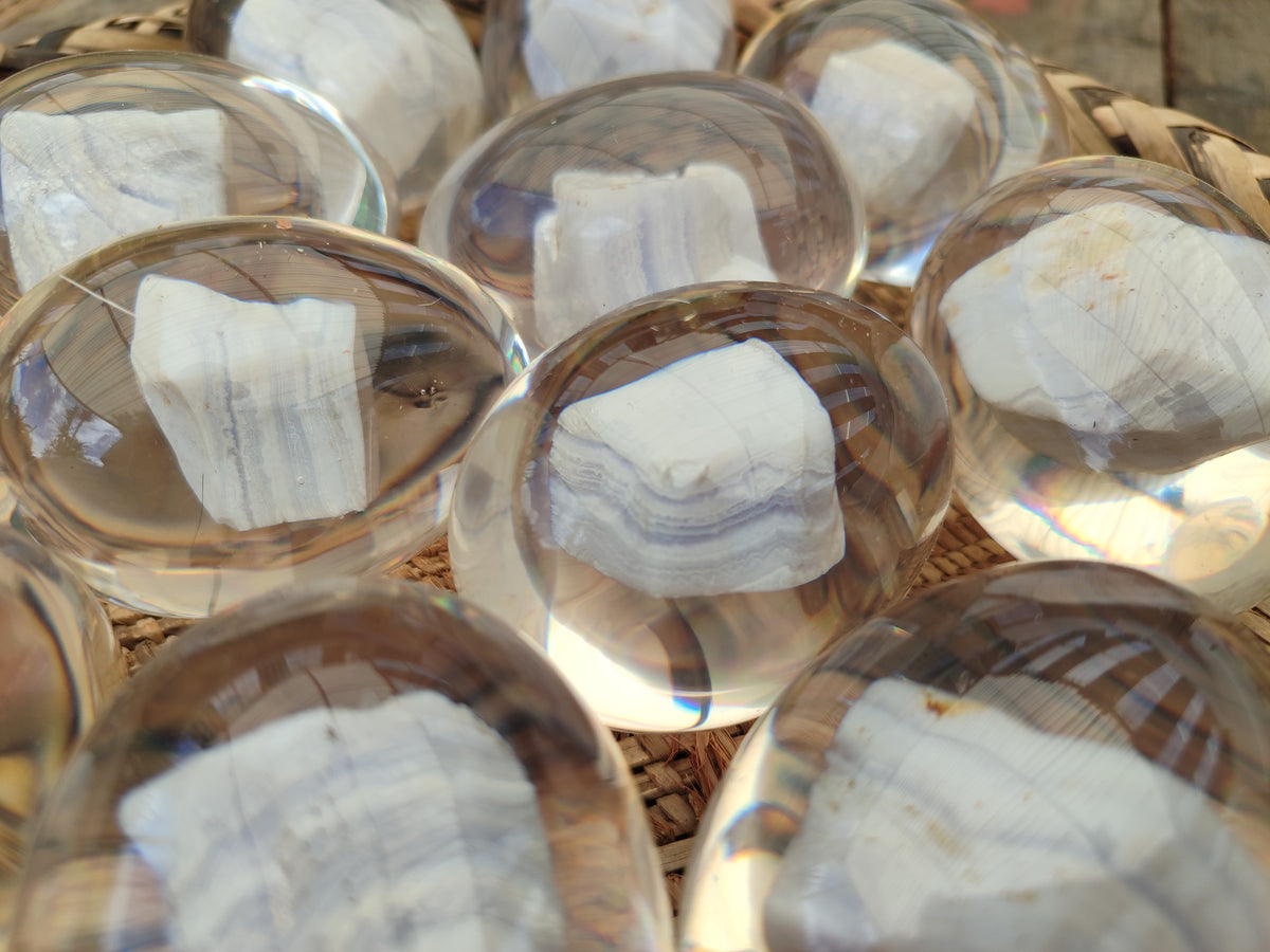 Polished Namibian Blue Lace Agate Specimen In Resin Egg - Sold Per Item - From Namibia - Toprock Gemstones and Minerals 