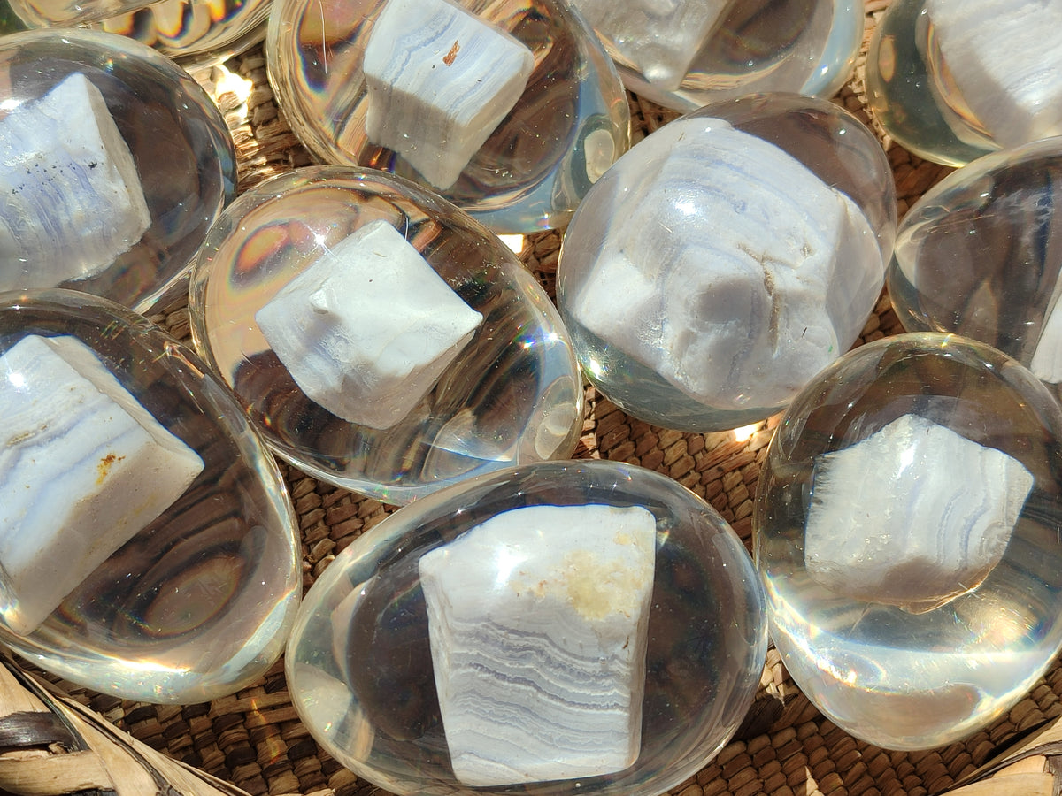 Polished Namibian Blue Lace Agate Specimen In Resin Egg - Sold Per Item - From Namibia - Toprock Gemstones and Minerals 