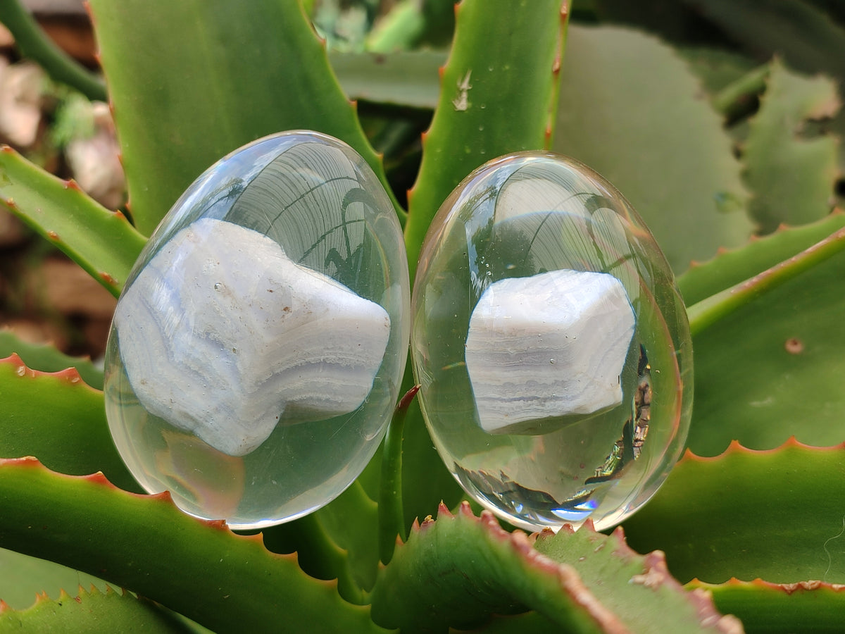 Polished Namibian Blue Lace Agate Specimen In Resin Egg - Sold Per Item - From Namibia - Toprock Gemstones and Minerals 