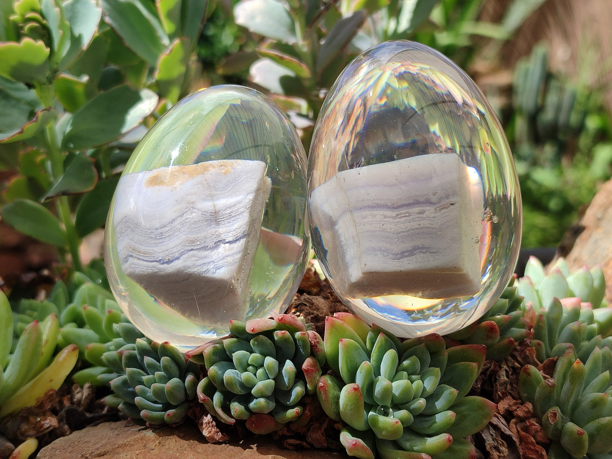 Polished Namibian Blue Lace Agate Specimen In Resin Egg - Sold Per Item - From Namibia - Toprock Gemstones and Minerals 