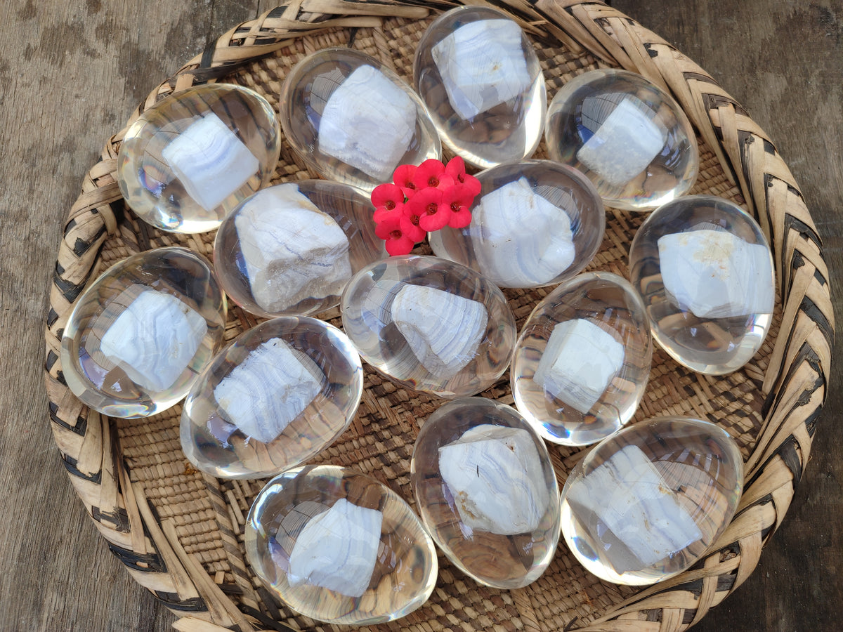 Polished Namibian Blue Lace Agate Specimen In Resin Egg - Sold Per Item - From Namibia - Toprock Gemstones and Minerals 