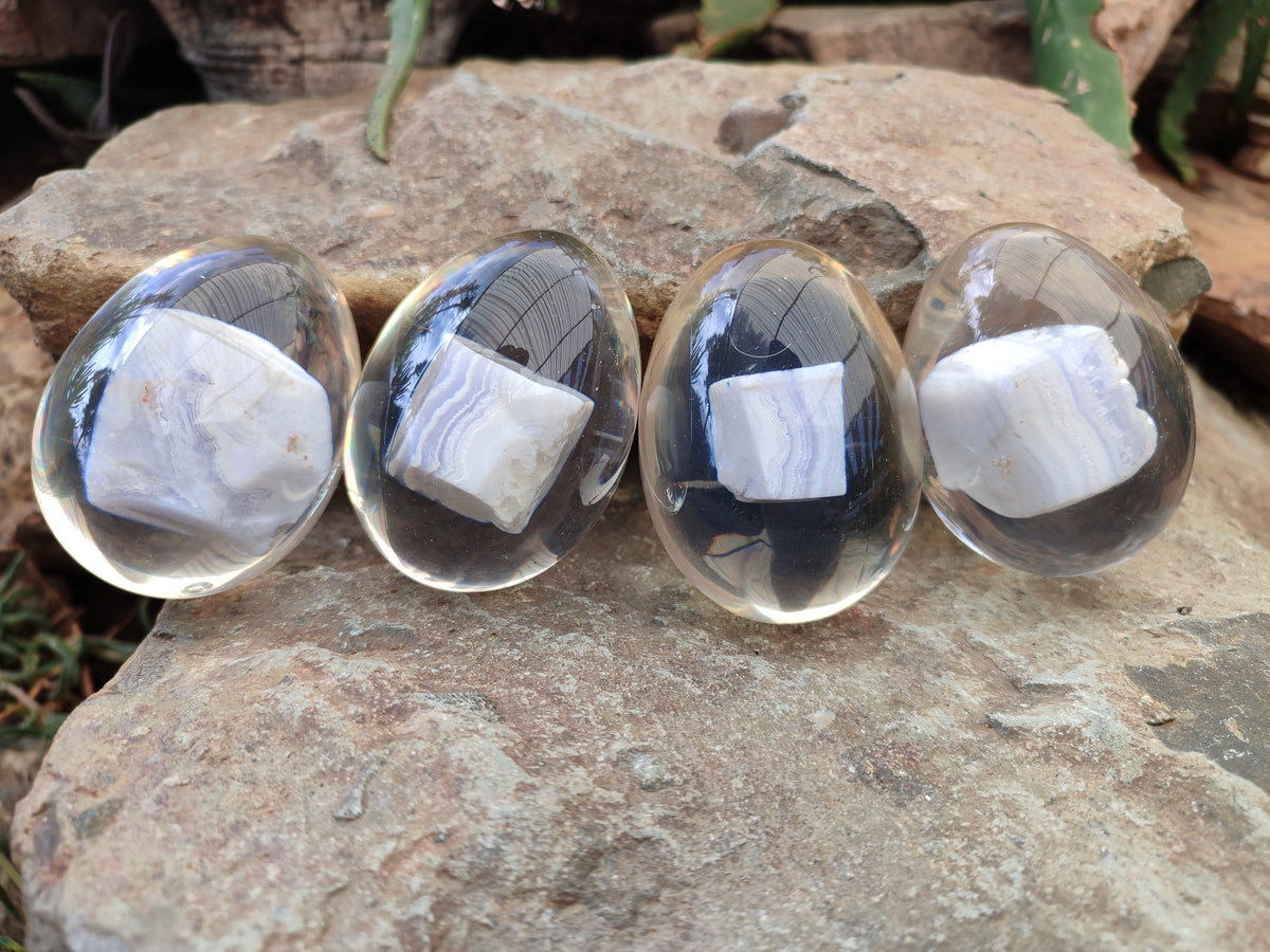 Polished Namibian Blue Lace Agate Specimen In Resin Egg - Sold Per Item - From Namibia - Toprock Gemstones and Minerals 