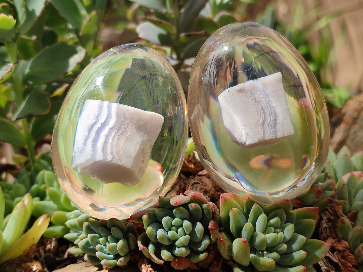 Polished Namibian Blue Lace Agate Specimen In Resin Egg - Sold Per Item - From Namibia - Toprock Gemstones and Minerals 