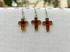 Polished Pair of Baltic Amber Cross Carved Earrings In Sterling Silver - Sold Per Pair - From Poland - Toprock Gemstones and Minerals 