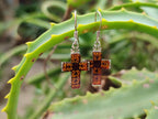 Polished Pair of Baltic Amber Cross Carved Earrings In Sterling Silver - Sold Per Pair - From Poland - Toprock Gemstones and Minerals 