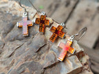Polished Pair of Baltic Amber Cross Carved Earrings In Sterling Silver - Sold Per Pair - From Poland - Toprock Gemstones and Minerals 