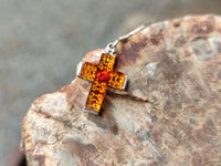 Polished Pair of Baltic Amber Cross Carved Earrings In Sterling Silver - Sold Per Pair - From Poland - Toprock Gemstones and Minerals 