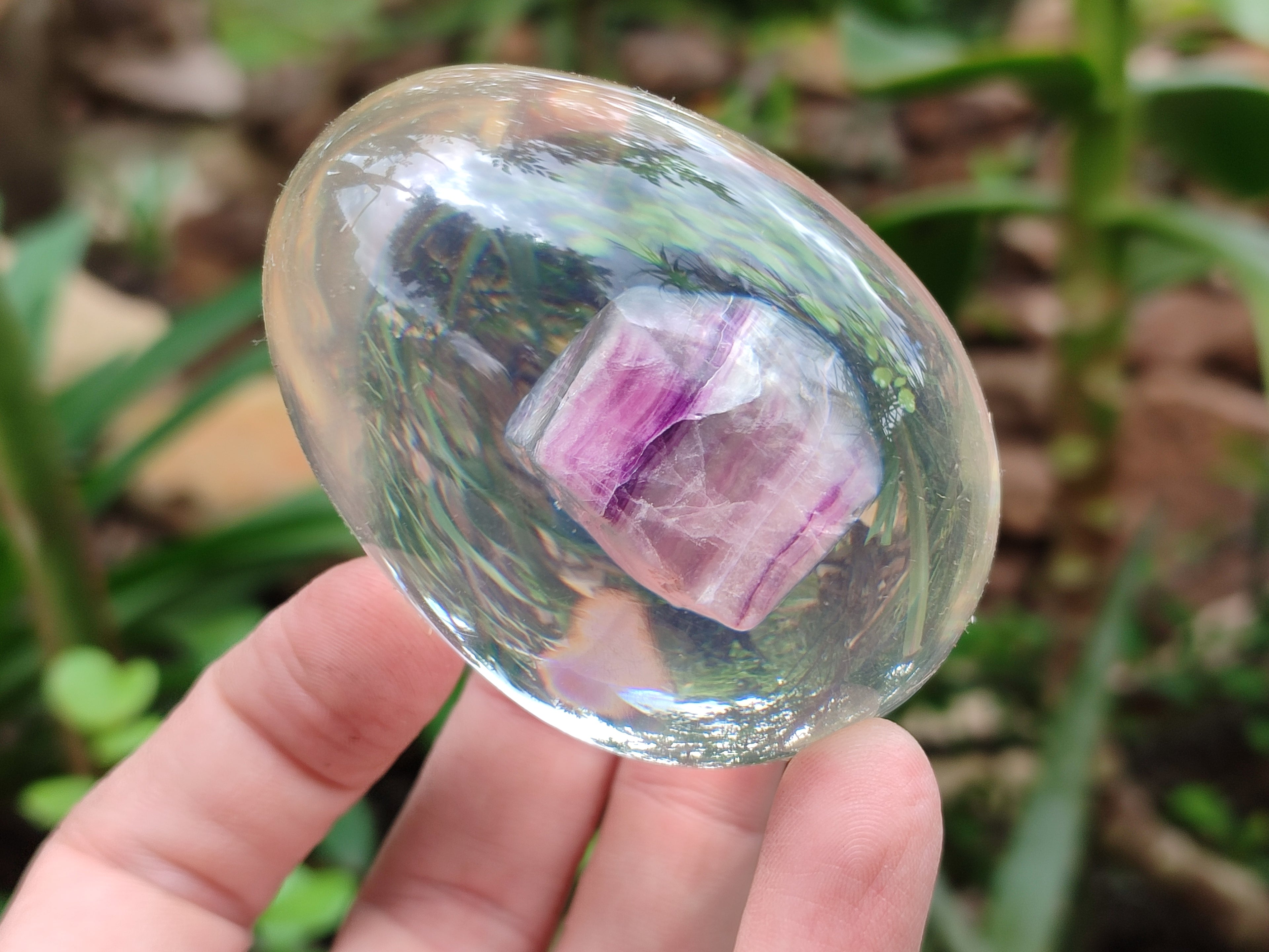Polished Watermelon Fluorite Egg In Resin - Sold Per Item - From Uis, Namibia - Toprock Gemstones and Minerals 
