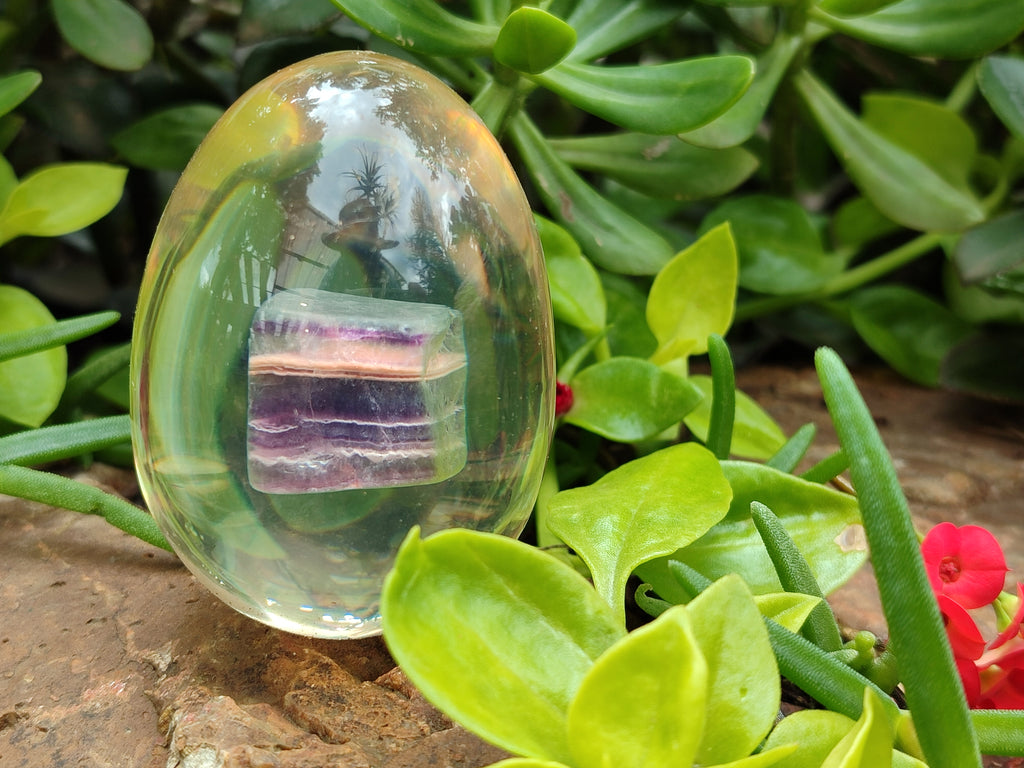 Polished Watermelon Fluorite Egg In Resin - Sold Per Item - From Uis, Namibia - Toprock Gemstones and Minerals 
