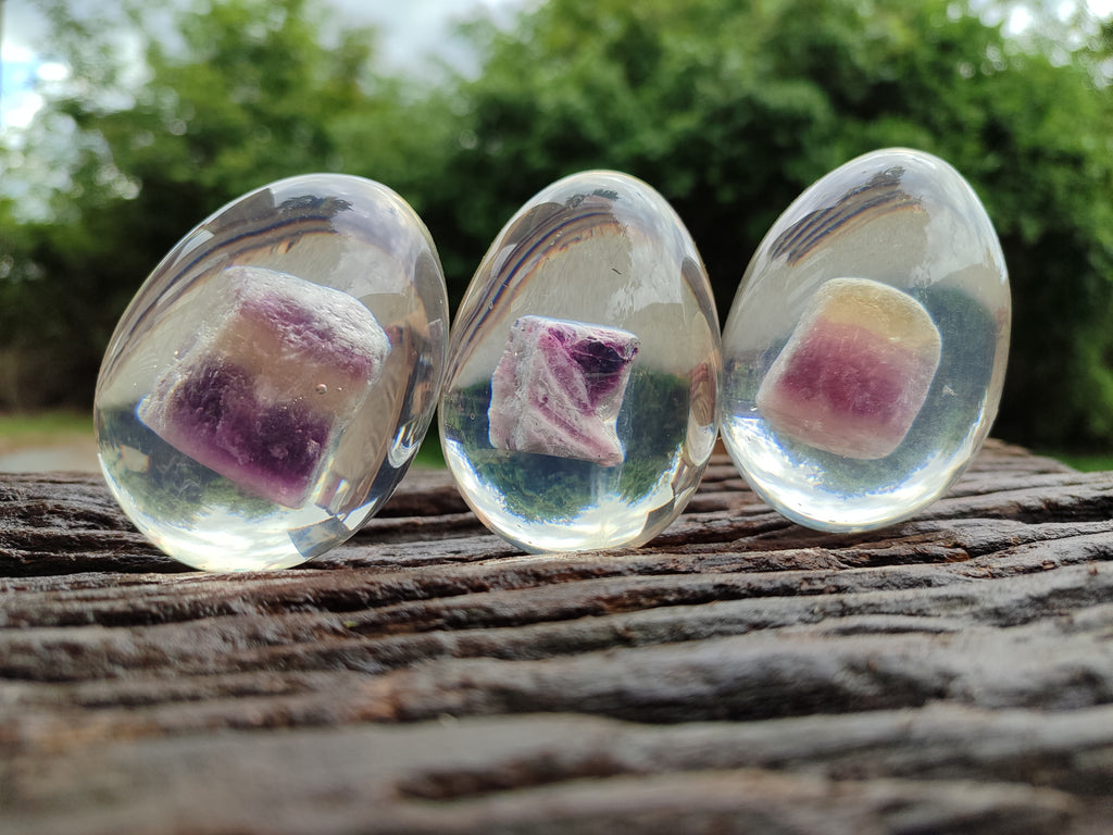 Polished Watermelon Fluorite Egg In Resin - Sold Per Item - From Uis, Namibia - Toprock Gemstones and Minerals 