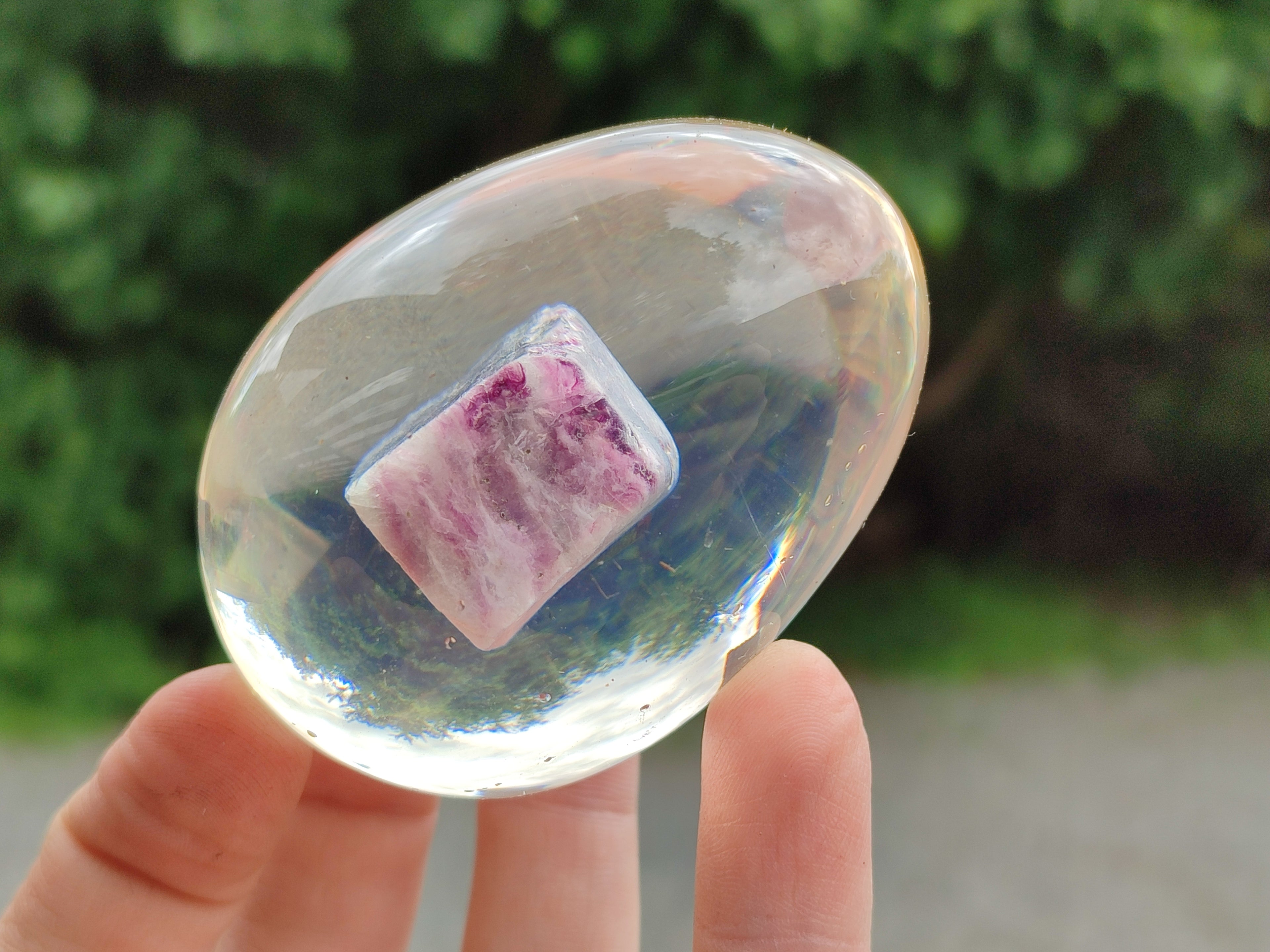 Polished Watermelon Fluorite Egg In Resin - Sold Per Item - From Uis, Namibia - Toprock Gemstones and Minerals 