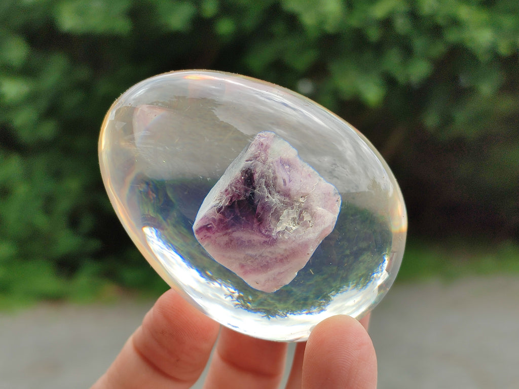 Polished Watermelon Fluorite Egg In Resin - Sold Per Item - From Uis, Namibia - Toprock Gemstones and Minerals 