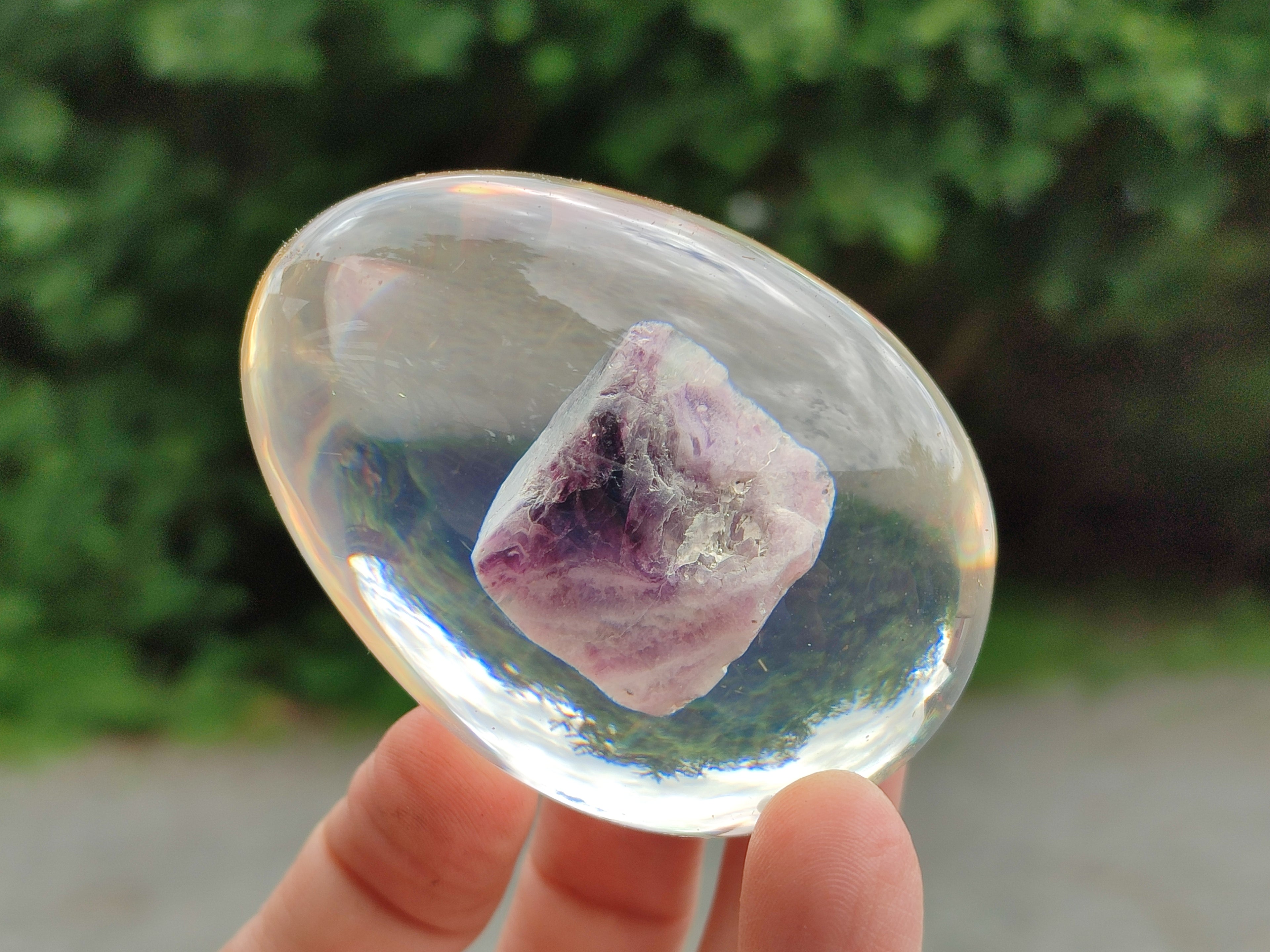 Polished Watermelon Fluorite Egg In Resin - Sold Per Item - From Uis, Namibia - Toprock Gemstones and Minerals 