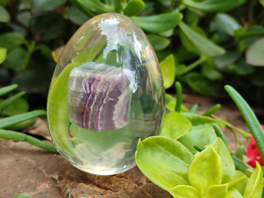 Polished Watermelon Fluorite Egg In Resin - Sold Per Item - From Uis, Namibia - Toprock Gemstones and Minerals 