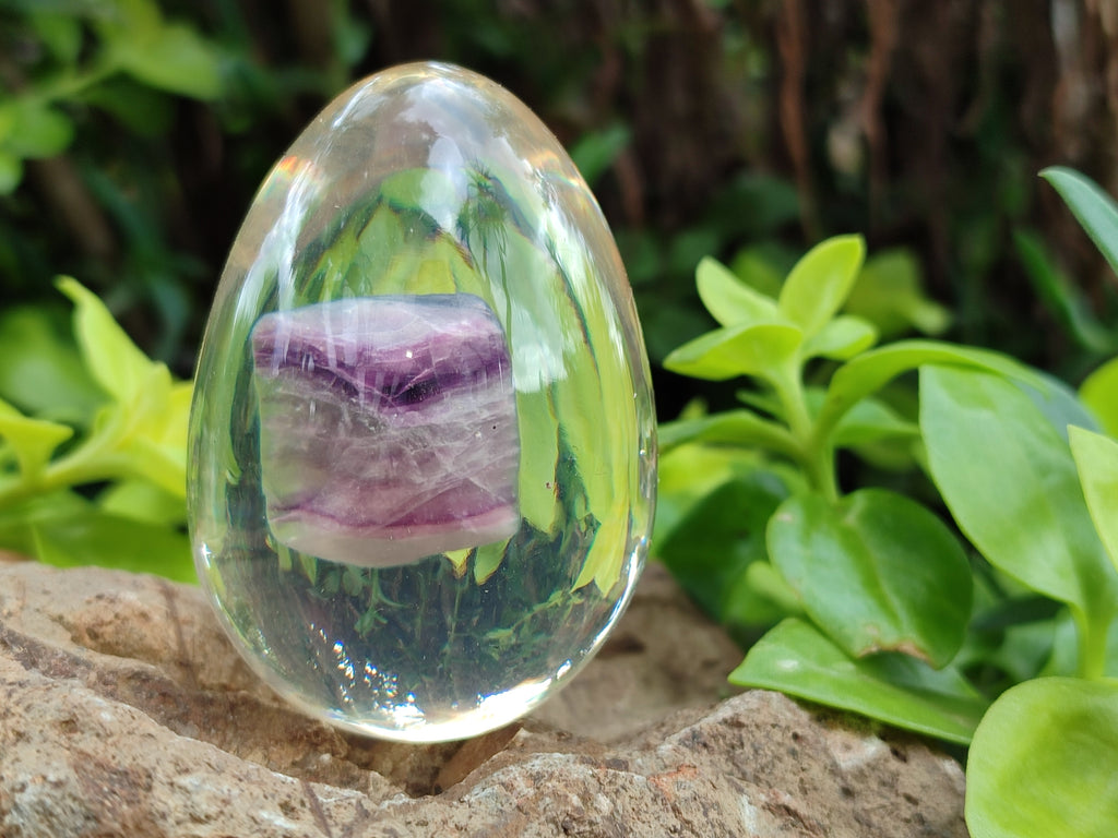 Polished Watermelon Fluorite Egg In Resin - Sold Per Item - From Uis, Namibia - Toprock Gemstones and Minerals 
