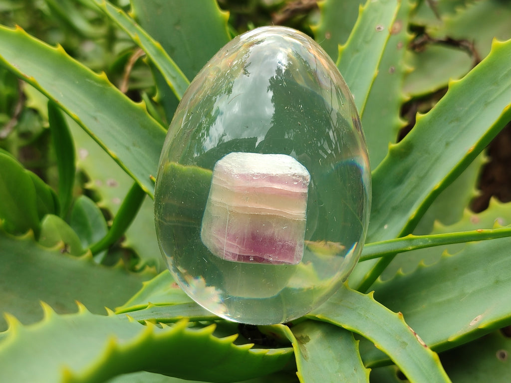 Polished Watermelon Fluorite Egg In Resin - Sold Per Item - From Uis, Namibia - Toprock Gemstones and Minerals 