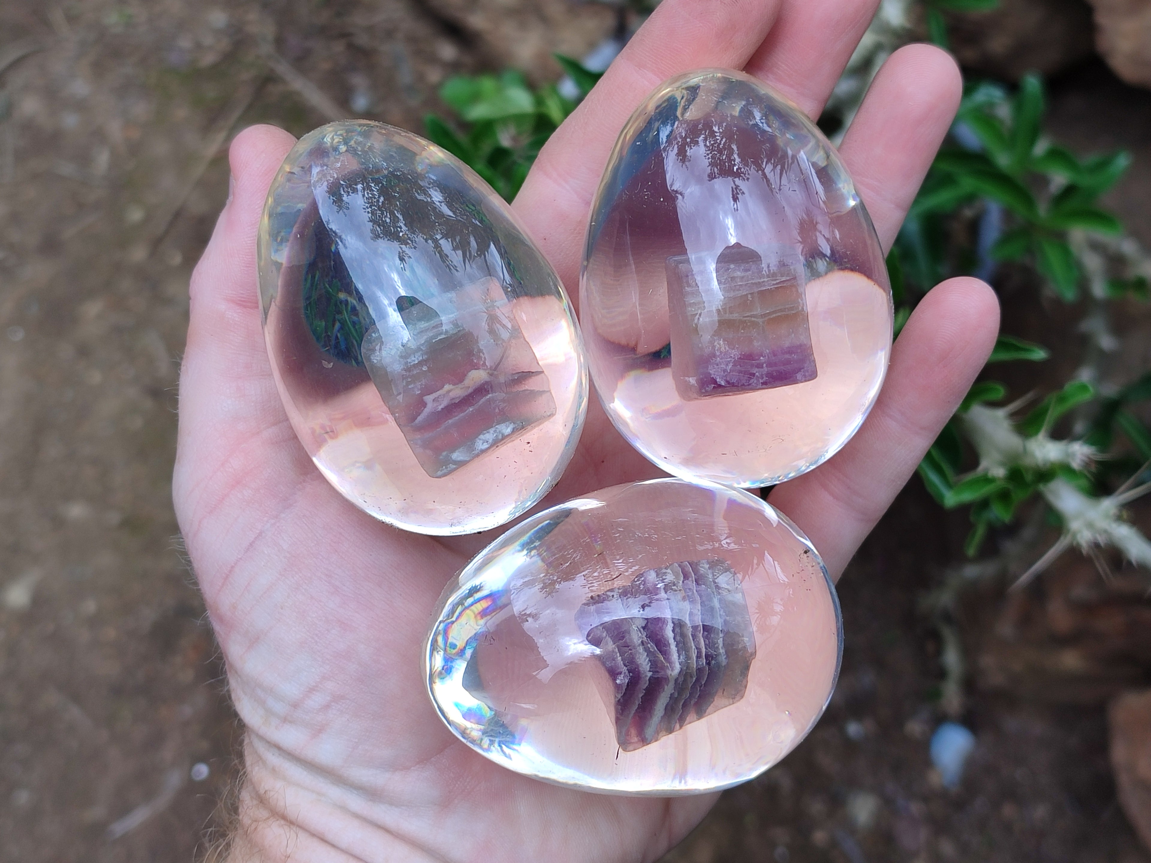 Polished Watermelon Fluorite Egg In Resin - Sold Per Item - From Uis, Namibia - Toprock Gemstones and Minerals 