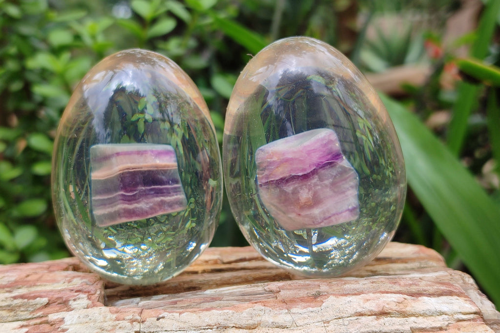 Polished Watermelon Fluorite Egg In Resin - Sold Per Item - From Uis, Namibia - Toprock Gemstones and Minerals 