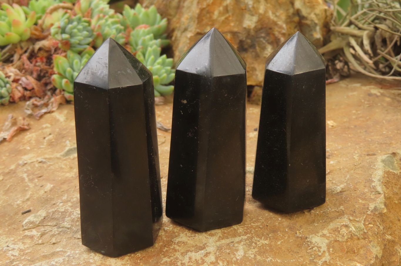 Polished Black Basalt Points x 12 From Antsirabe, Madagascar - Toprock Gemstones and Minerals 