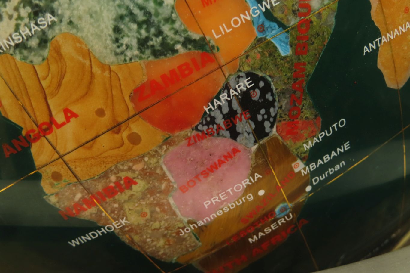 Hand Made Mixed Gemstone World Globe x 1 From China - Toprock Gemstones and Minerals 