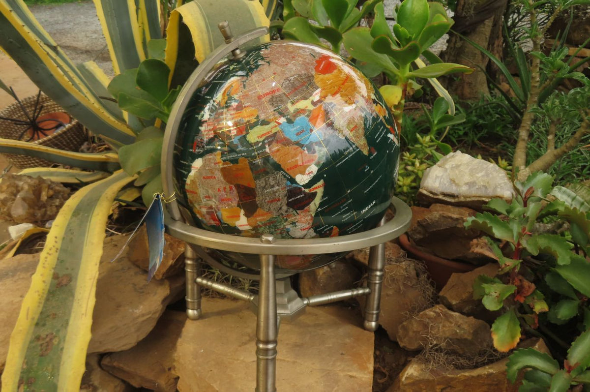 Hand Made Mixed Gemstone World Globe x 1 From China - Toprock Gemstones and Minerals 