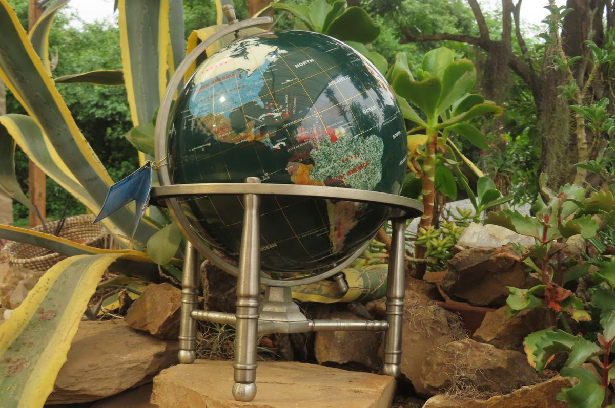Hand Made Mixed Gemstone World Globe x 1 From China - Toprock Gemstones and Minerals 