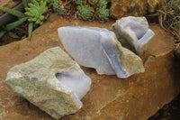 Natural Blue Lace Agate Specimens x 3 From Malawi - Toprock Gemstones and Minerals 