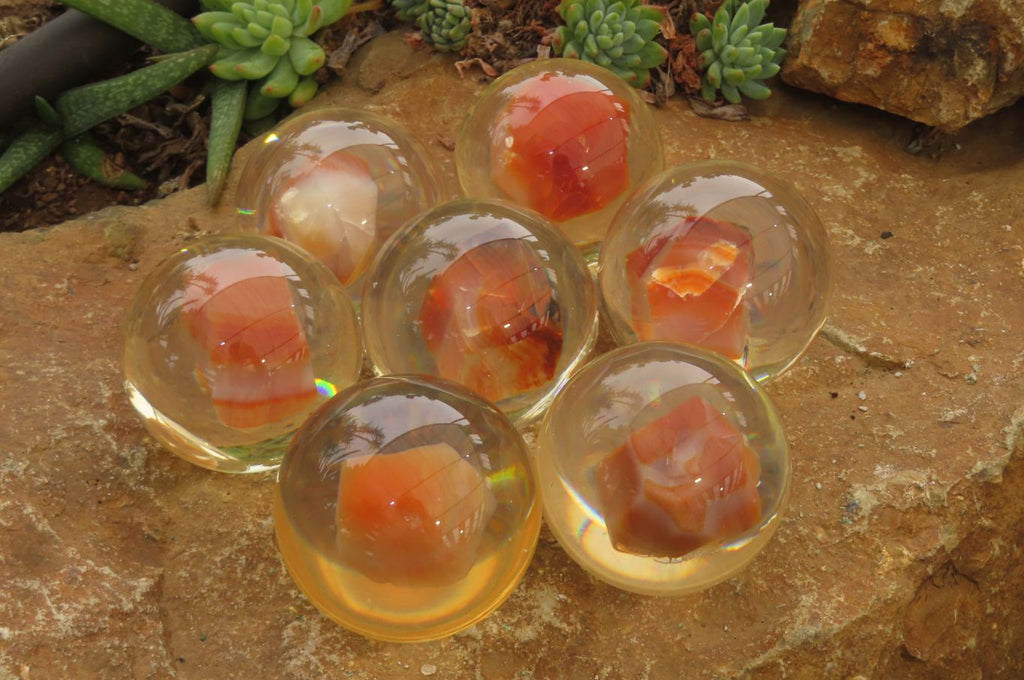 Polished Carnelian Agate in PVC Resin Paperweight Spheres - sold per item - From Madagascar - Toprock Gemstones and Minerals 