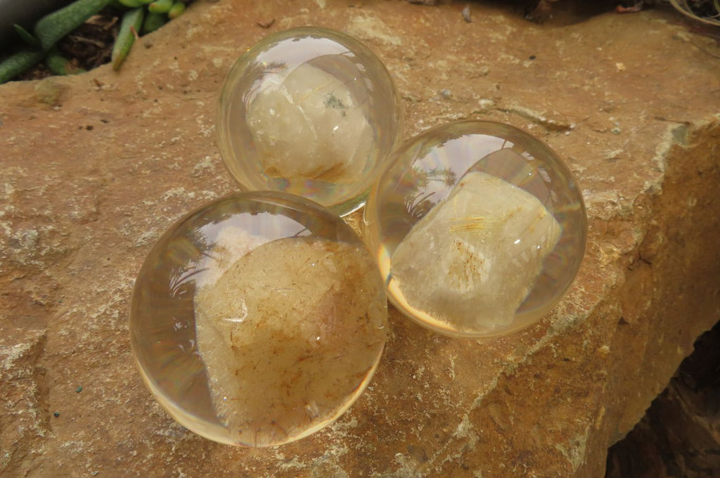 Polished Golden Rutile Quartz in PVC Resin Paperweight Spheres - sold per item - From Brazil - Toprock Gemstones and Minerals 