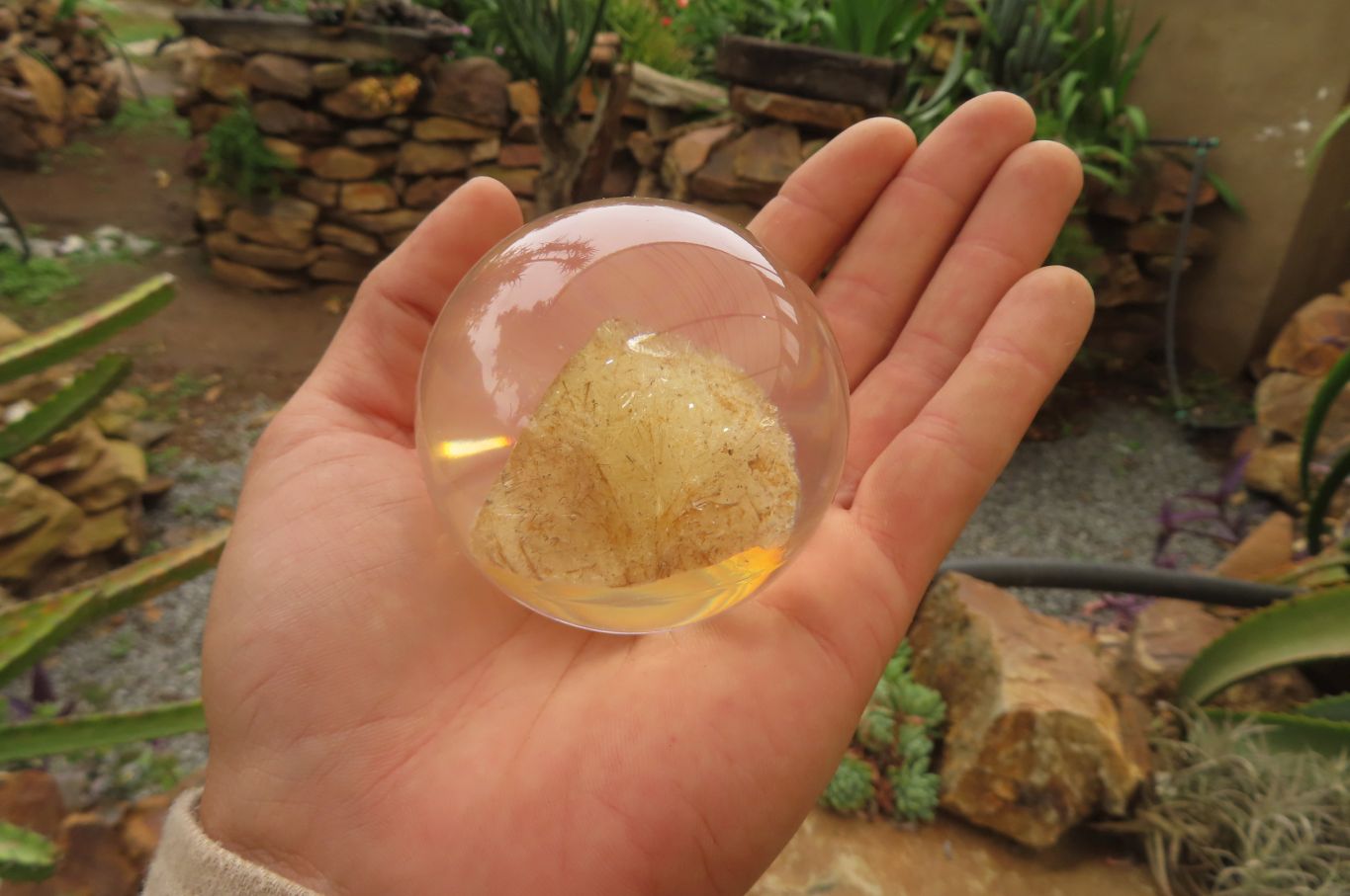 Polished Golden Rutile Quartz in PVC Resin Paperweight Spheres - sold per item - From Brazil - Toprock Gemstones and Minerals 