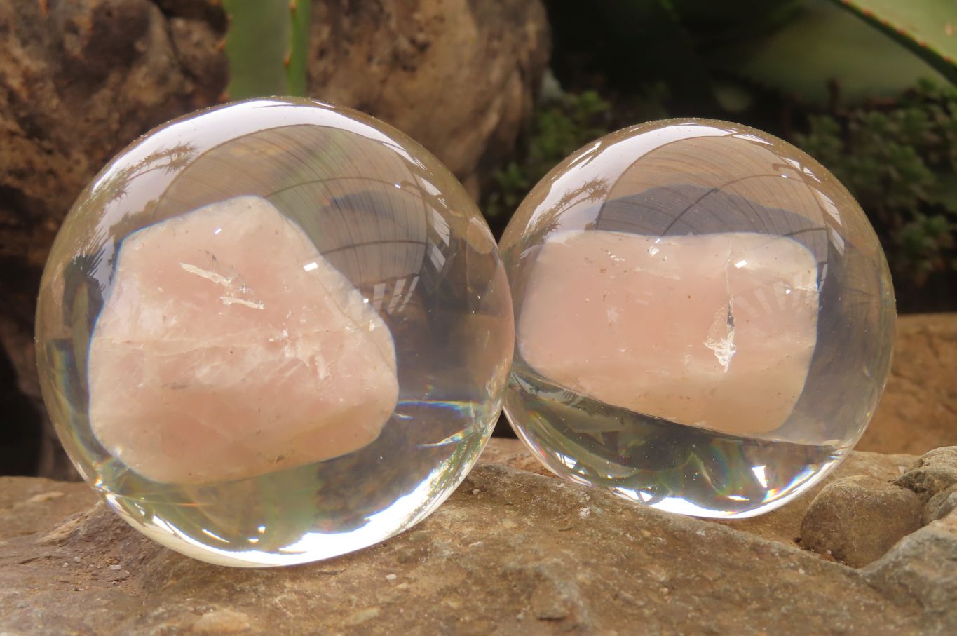 Polished Rose Quartz Free Form in PVC Resin Paperweight Spheres - sold per item - From South Africa - Toprock Gemstones and Minerals 