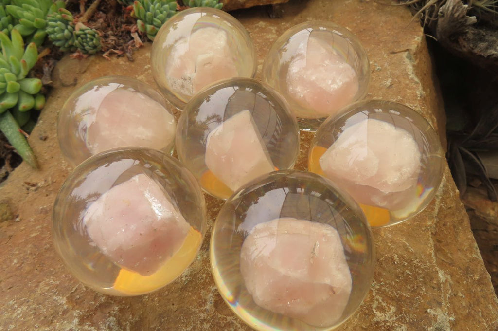 Polished Rose Quartz Free Form in PVC Resin Paperweight Spheres - sold per item - From South Africa - Toprock Gemstones and Minerals 