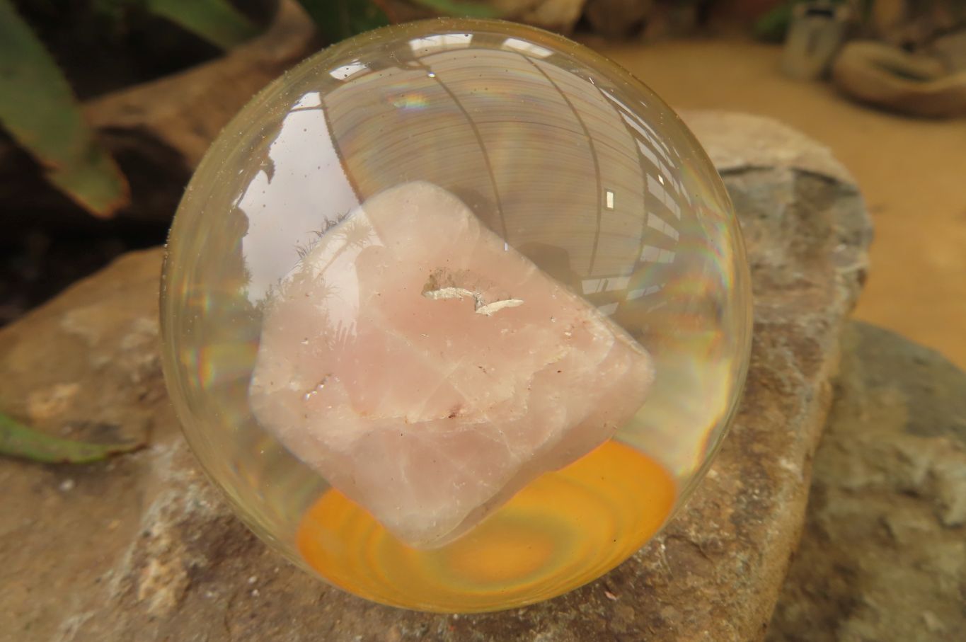 Polished Rose Quartz Free Form in PVC Resin Paperweight Spheres - sold per item - From South Africa - Toprock Gemstones and Minerals 