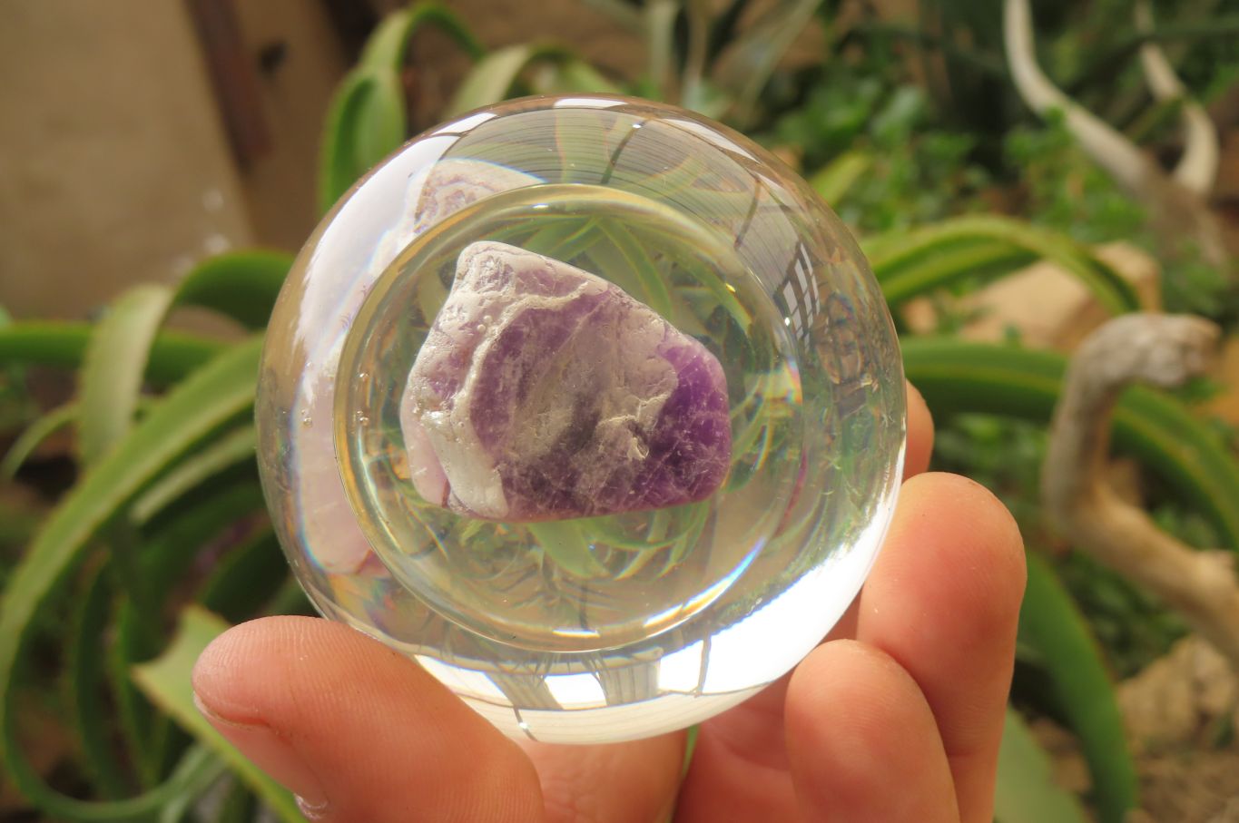 Polished Chevron Amethyst cobbed pieces in PVC Resin Paperweight Spheres - sold per item - From Zambia - Toprock Gemstones and Minerals 