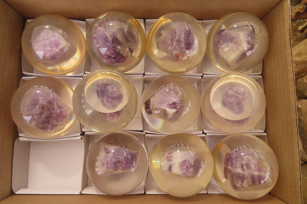Polished Chevron Amethyst cobbed pieces in PVC Resin Paperweight Spheres - sold per item - From Zambia - Toprock Gemstones and Minerals 