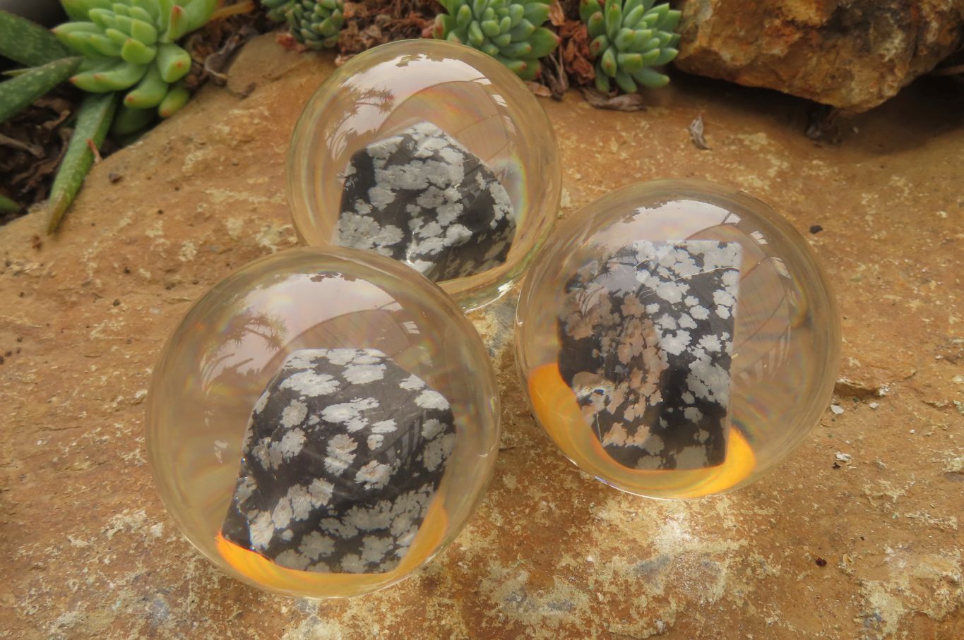 Polished Snowflake Obsidian pieces in PVC Resin Paperweight Spheres - sold per item - From Mexico - Toprock Gemstones and Minerals 