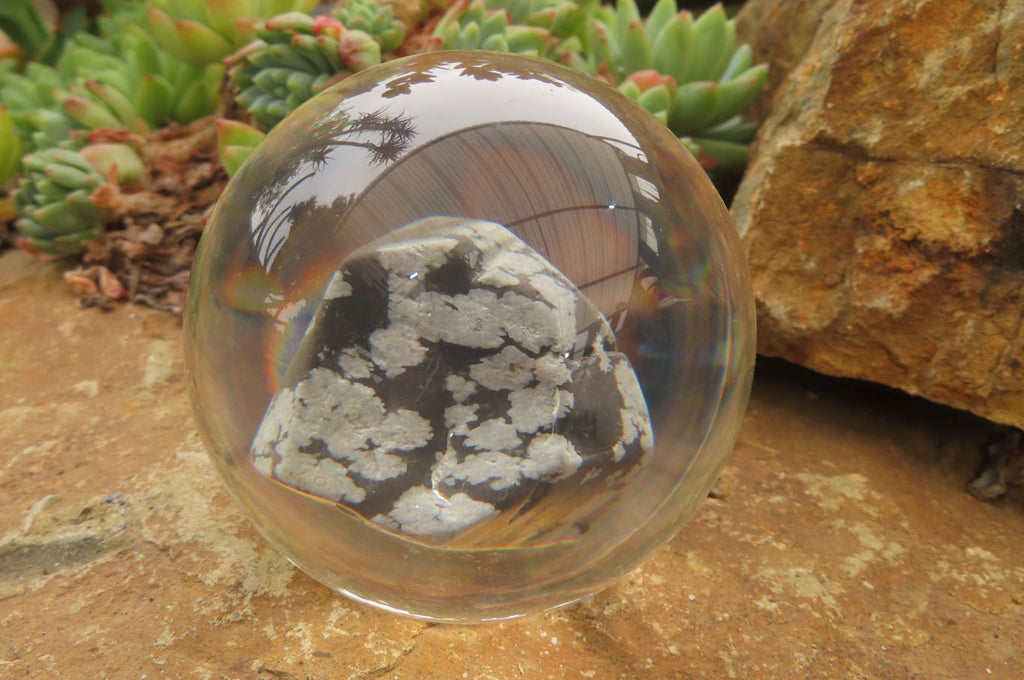 Polished Snowflake Obsidian pieces in PVC Resin Paperweight Spheres - sold per item - From Mexico - Toprock Gemstones and Minerals 