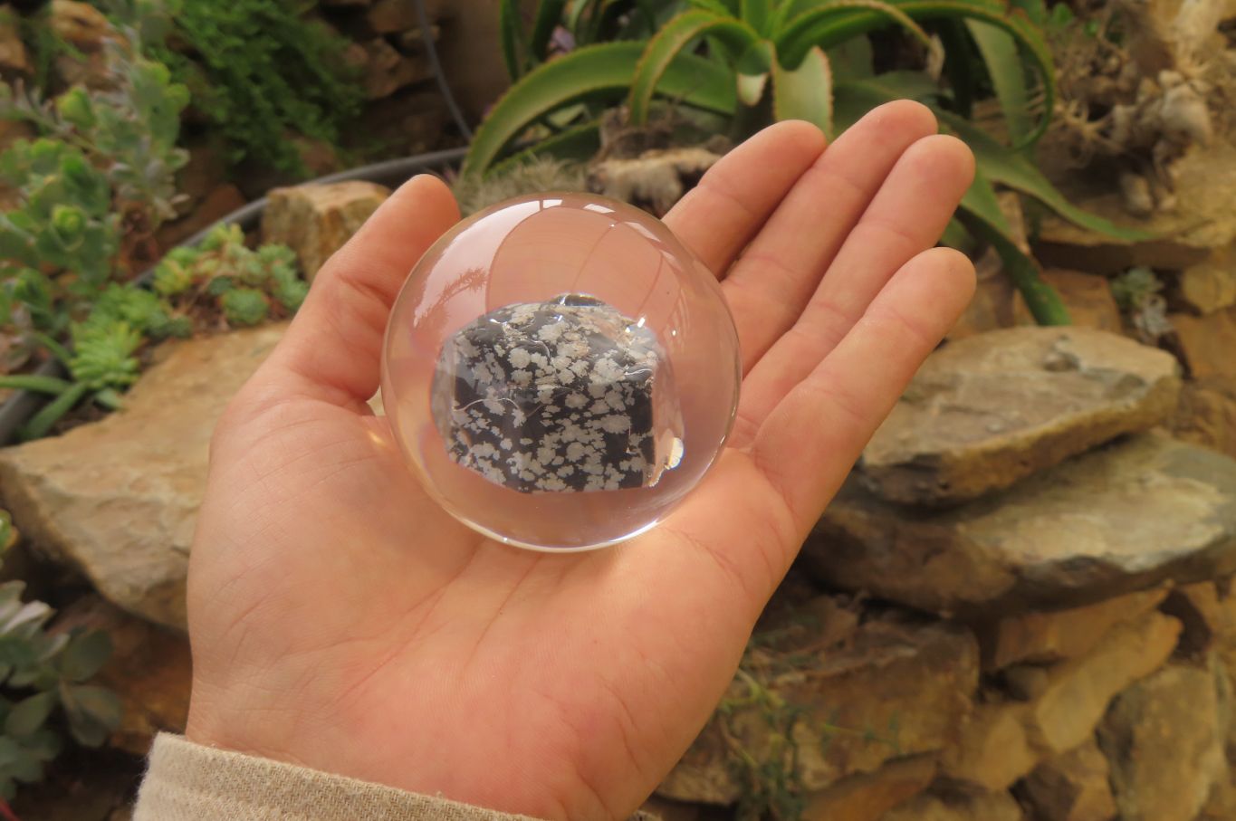 Polished Snowflake Obsidian pieces in PVC Resin Paperweight Spheres - sold per item - From Mexico - Toprock Gemstones and Minerals 