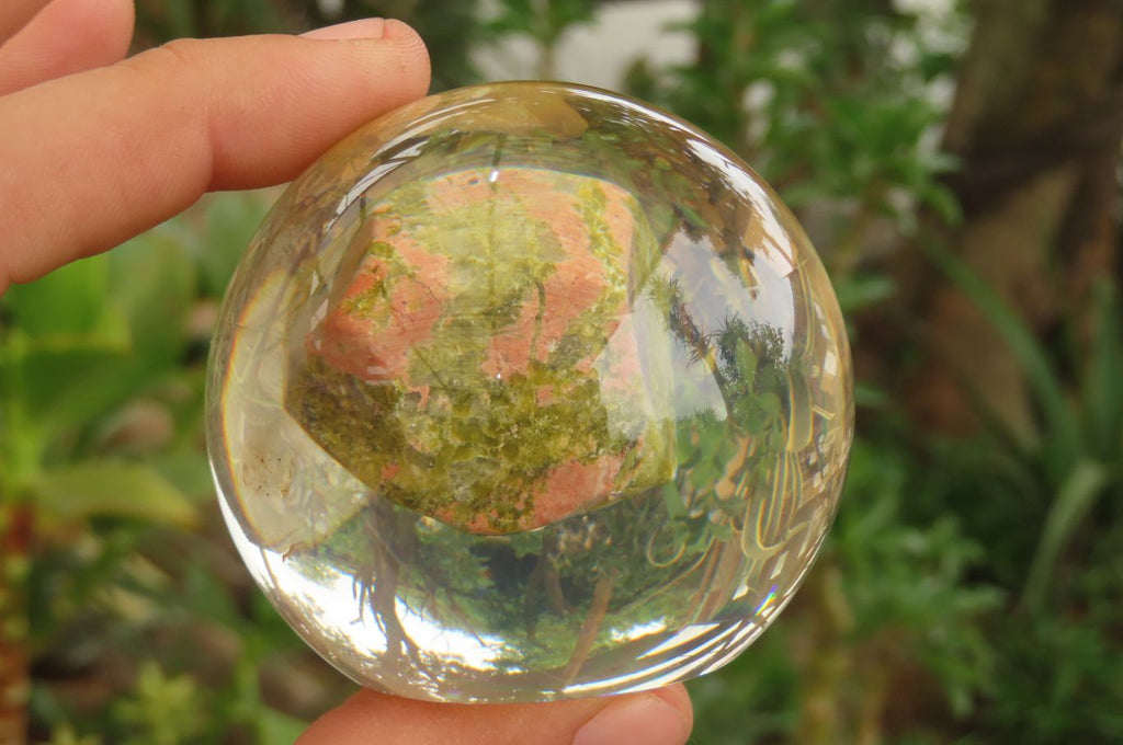 Polished Pink and Green Unakite cobbed piece in PVC Resin Paperweight Sphere - sold per item - From South Africa - Toprock Gemstones and Minerals 
