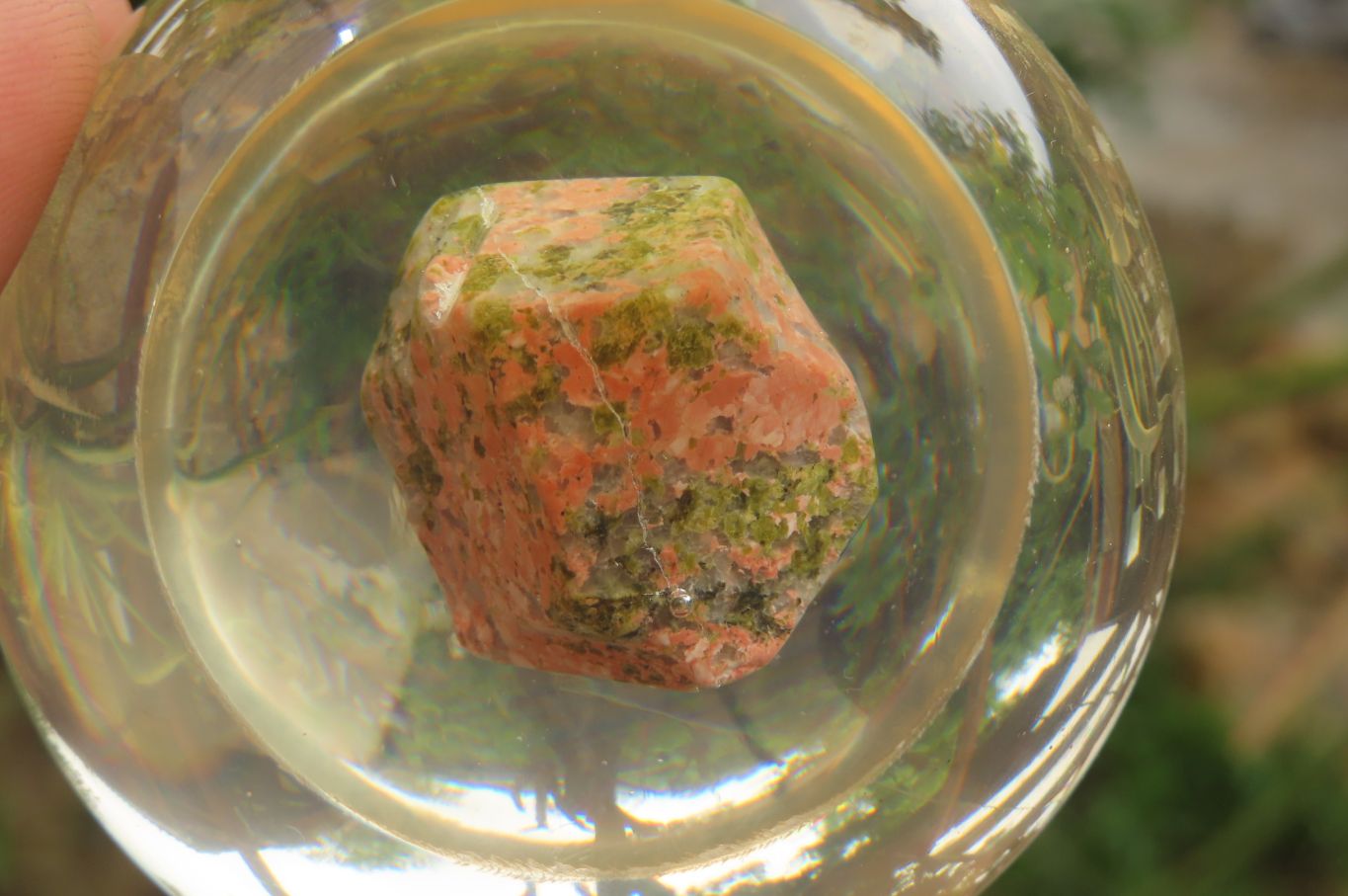 Polished Pink and Green Unakite cobbed piece in PVC Resin Paperweight Sphere - sold per item - From South Africa - Toprock Gemstones and Minerals 