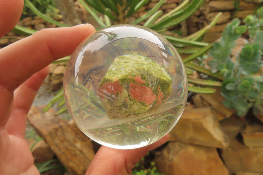 Polished Pink and Green Unakite cobbed piece in PVC Resin Paperweight Sphere - sold per item - From South Africa - Toprock Gemstones and Minerals 